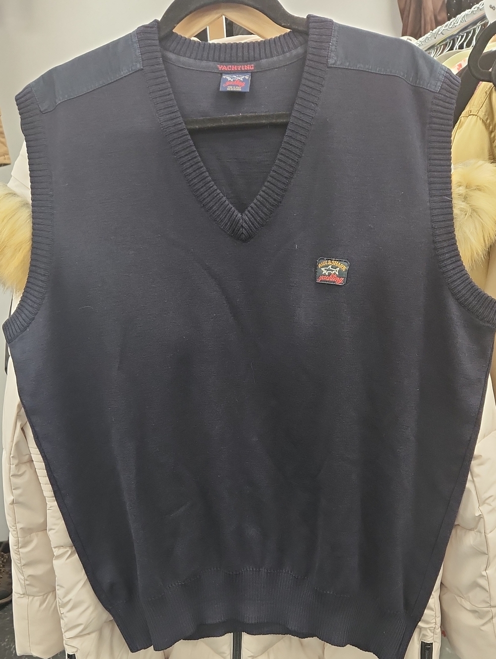 Paul & Shark Yachting Men’s XL Navy V-Neck Knit Sweater Vest Made in Italy (D1)